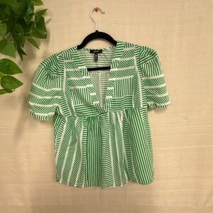 Green and White Patterned Blouse